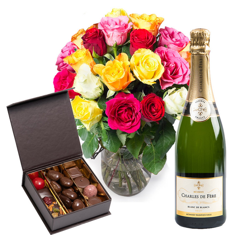 Roses, chocolats et champagne - Livraison fleurs et cadeaux