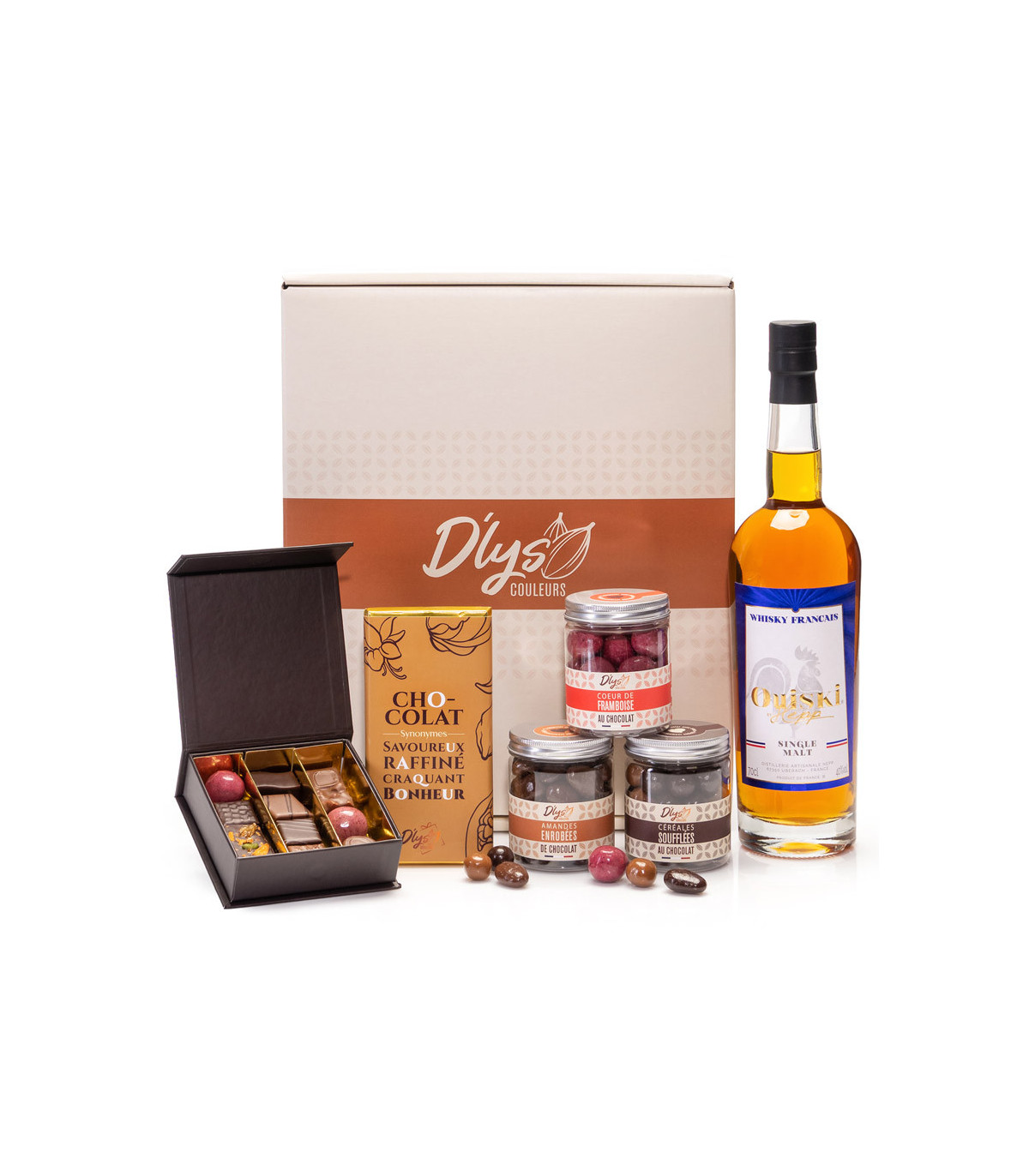 Coffret chocolat et whisky - Boutique de chocolat D'lys couleurs