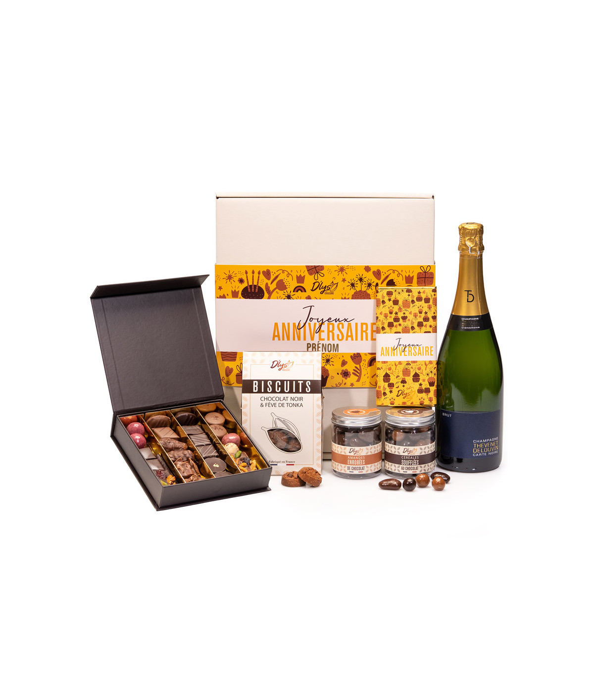 Coffret champagne chocolat - Cadeau anniversaire D'lys couleurs