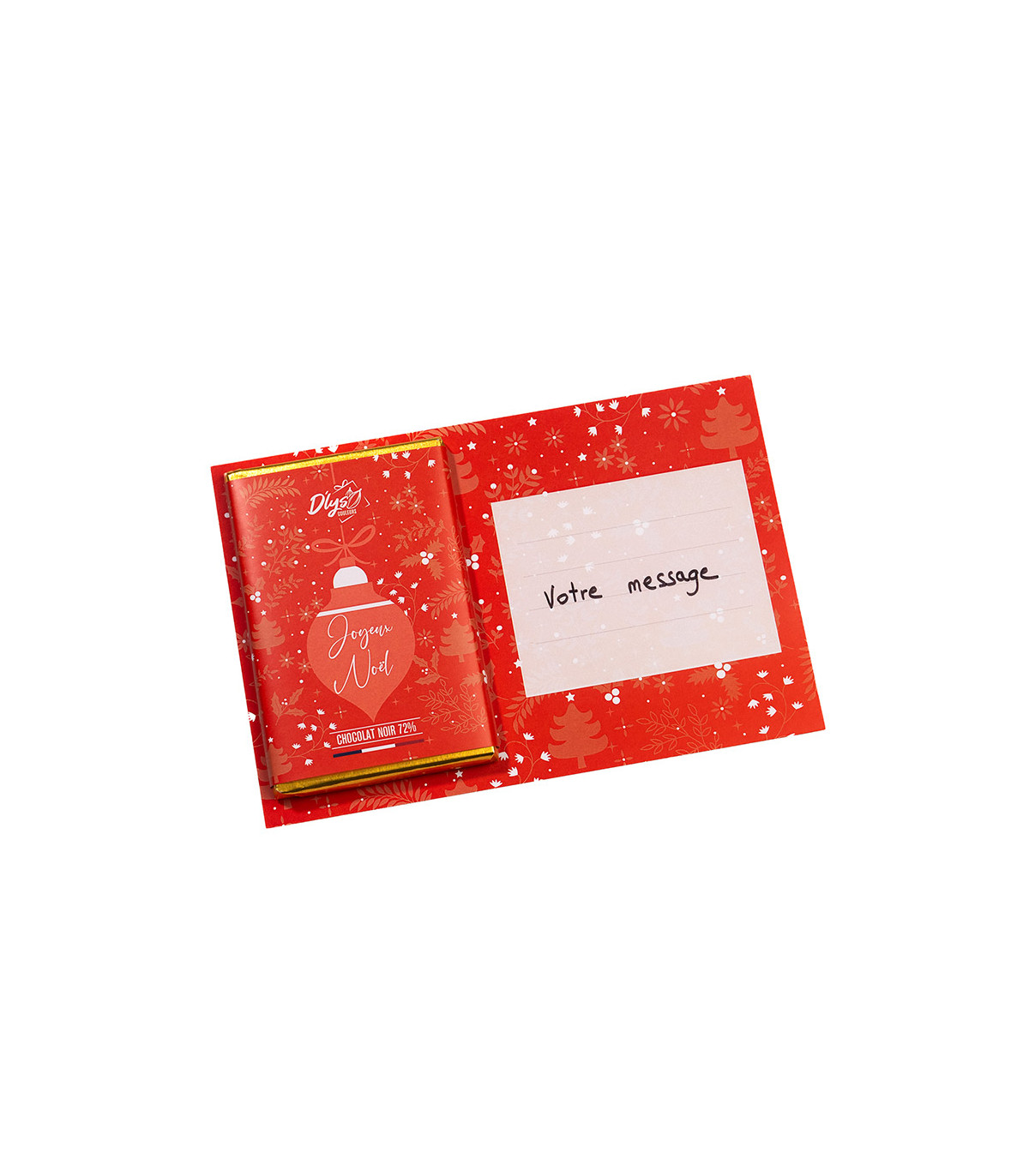 Cartes de Noël avec chocolat en relief dans une boîte dorée, lot de 5,  motif de carte : rouge avec étoiles dorées, chocolat en relief : Frohe