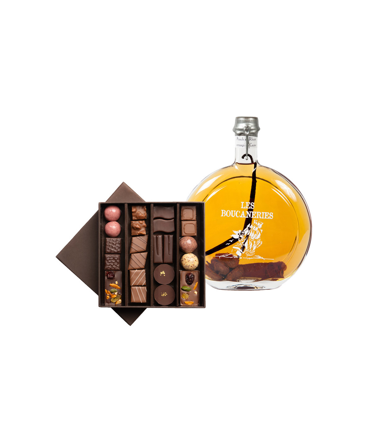 Chocolat et rhum arrangé au cacao - Coffret cadeau chocolat D'lys couleurs