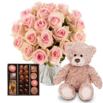 chocolats fleurs peluche
