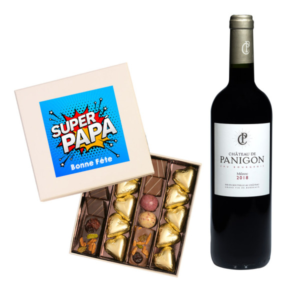 cadeau papa chocolats vin